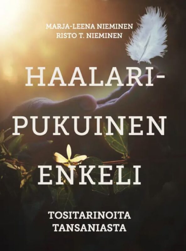 Kuva kirjan kannesta, jossa käsi ottaa vastaan putoavaa höyhentä, takana auringon kajo.