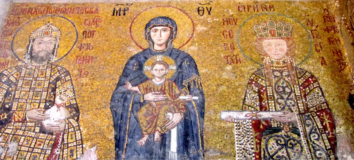 Kuvassa Hagia Sofia, kristus, keisarinna ja keisari
