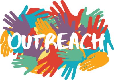 piirroskuvassa erivärisiä kädenjälkiä ja keskellä teksti Outreach eli tavoittava toiminta